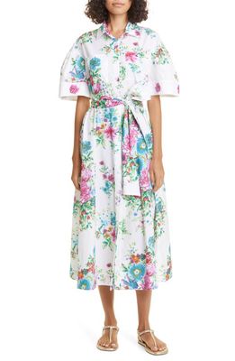 Loretta Caponi Sofia Floral Print Cotton Shirtdress in Bunches Of Flowers