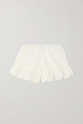 Loretta Caponi - Susanna Lace-trimmed Ruffled Cotton-voile Pajama Shorts - Off-white