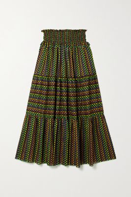 Loretta Caponi - Vale Tiered Printed Cotton-voile Maxi Skirt - Black