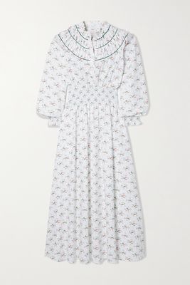Loretta Caponi - Zaira Shirred Floral-print Cotton-poplin Maxi Dress - White