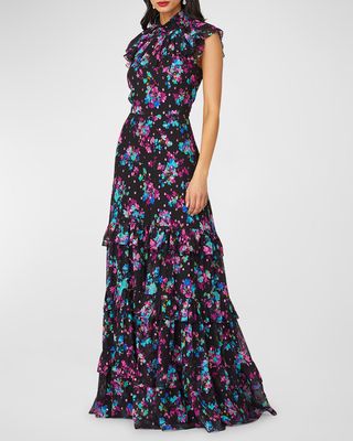 Loretta Tiered Floral-Print Ruffle Gown