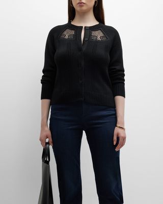 Lori Knit Lace-Inset Button-Down Cardigan