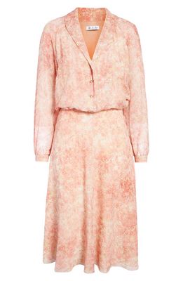LORO PIANA Alexandra Water Floral Long Sleeve Silk Midi Dress in Almond Blossom