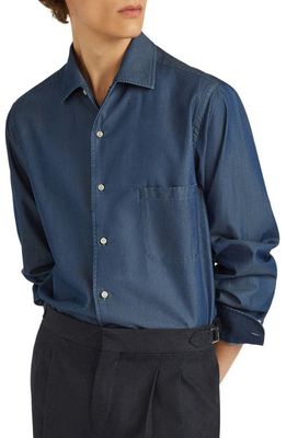 LORO PIANA André Denim Button-Up Shirt in Dark Shiny Indigo