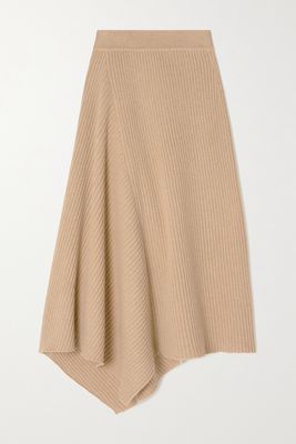 Loro Piana - Asymmetric Ribbed Cashmere Midi Skirt - Neutrals
