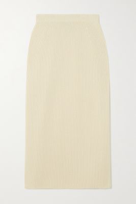 Loro Piana - Davenport Zip-embellished Ribbed Cashmere Midi Skirt - Cream