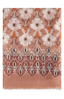 LORO PIANA Floral Tapestry Cashmere Scarf in Dusty Rose/Brown Stone