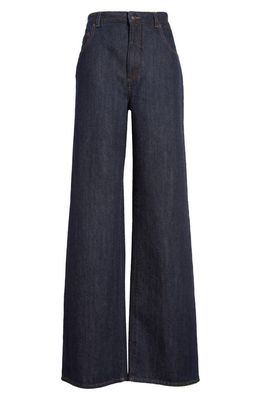LORO PIANA High Waist Cotton & Cashmere Straight Leg Jeans in W0Qf Dark Blue Wash