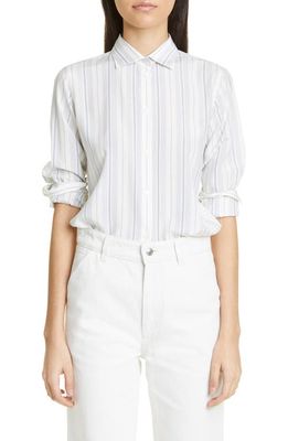 LORO PIANA Lake Stripe Silk Button-Up Shirt in F4Dq White/Clear Blu