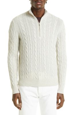 LORO PIANA Men's Cable Knit Baby Cashmere Sweater in Silver Mlange/natural Mlang