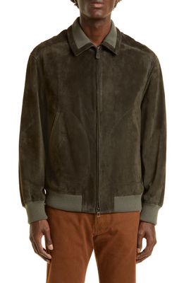 LORO PIANA Men's Kent Suede Bomber Jacket in Army Green