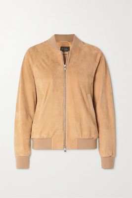 Loro Piana - Ribbed Cashmere-trimmed Suede Bomber Jacket - Neutrals