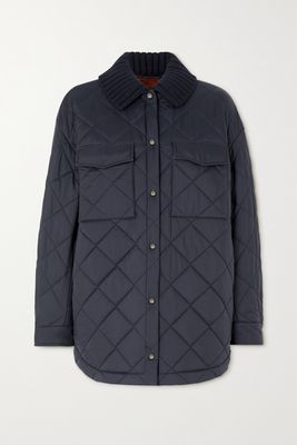 Loro Piana - Rocar Ribbed Cashmere-trimmed Quilted Shell Coat - Blue