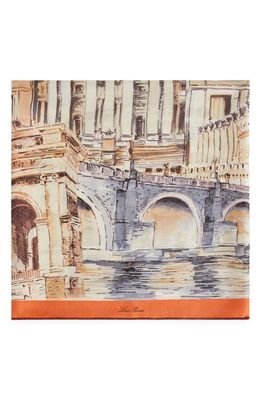 LORO PIANA Rome the Eternal City Print Cashmere & Silk Scarf in Natural Stone/Coral
