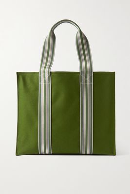 Loro Piana - The Suitcase Small Striped Webbing And Leather-trimmed Canvas Tote - Green