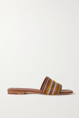 Loro Piana - The Suitcase Striped Canvas And Leather Slides - Brown