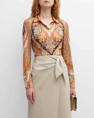 Lorraine Floral-Print Button-Down Jersey Blouse
