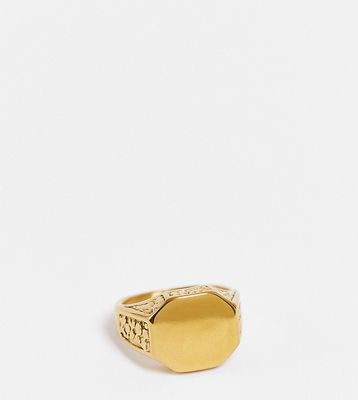 Lost Souls stainless steel engraved signet ring in gold
