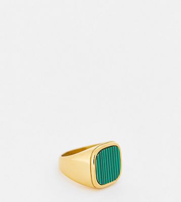 Lost Souls stainless steel green malachite signet ring in gold