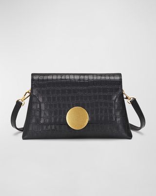 Lottie Flap Croc-Embossed Crossbody Bag