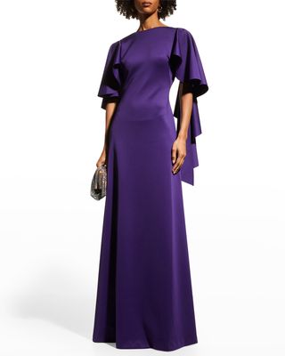 Lotus Cape-Sleeve A-Line Gown