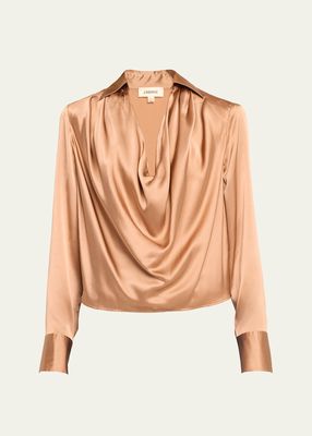 Lotus Cowl-Neck Silk Blouse