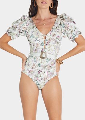 Lotus Kristina Puff-Sleeve One-Piece Swimsuit