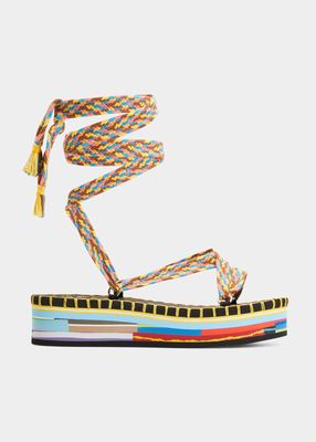 Lou Multicolor Braided Ankle-Wrap Sandals