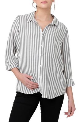 Lou Stripe Maternity/Nursing Button-Up Shirt in Black /White