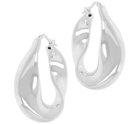 Louis Dell'Olio Sterling Silver Polished Fanc y Hoop Earrings