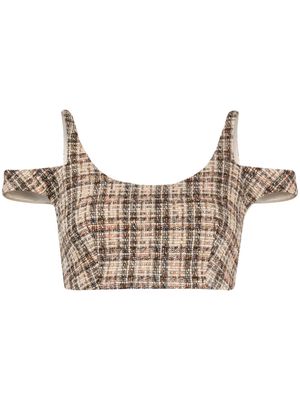 Louis Shengtao Chen check-pattern tweed cropped top - Multicolour