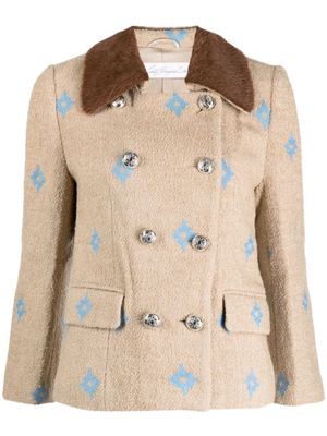 Louis Shengtao Chen graphic-print double-breasted jacket - Neutrals