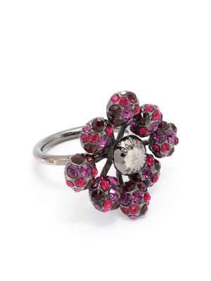 Louis Vuitton 2000s pre-owned rhinestone-embellished floral ring - Grey