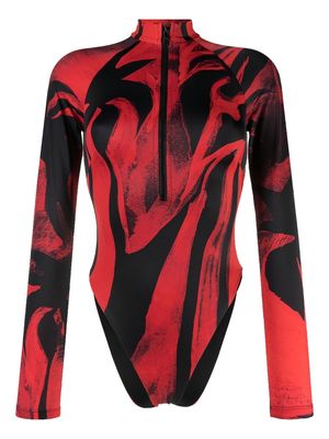 Louisa Ballou abstract-pattern half-zip swimsuit - Red