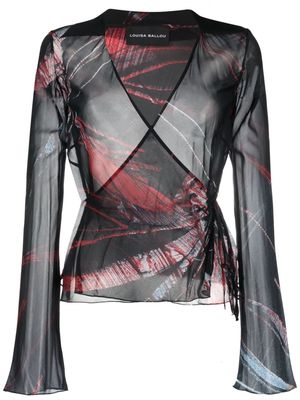 Louisa Ballou abstract-pattern stretch-silk wrap blouse - Black