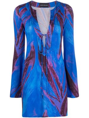 Louisa Ballou abstract-print long-sleeved kaftan dress - Blue
