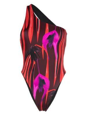 Louisa Ballou abstract-print one-shoulder swimsuit - Red