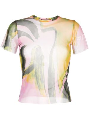 Louisa Ballou abstract-print stretch-mesh top - Pink
