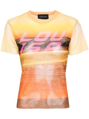 Louisa Ballou Beach logo-print mesh T-shirt - Orange