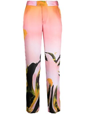 Louisa Ballou Cruise abstract-print silk-charmeuse trousers - Pink