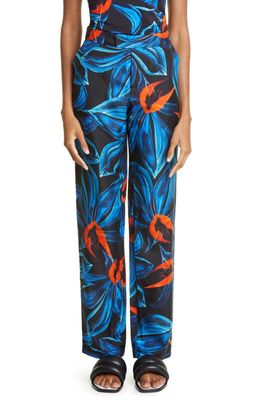 Louisa Ballou Cruise Floral Cotton & Silk Trousers in Night Blooming Orchid