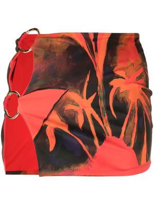 Louisa Ballou double-ring palm-tree print mini skirt - Red