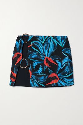 Louisa Ballou - Embellished Floral-print Recycled Stretch-jersey Mini Skirt - Blue