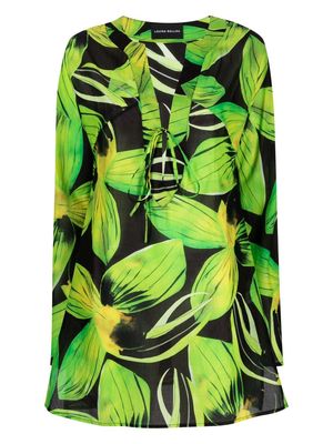 Louisa Ballou floral-print cotton beach dress - Green