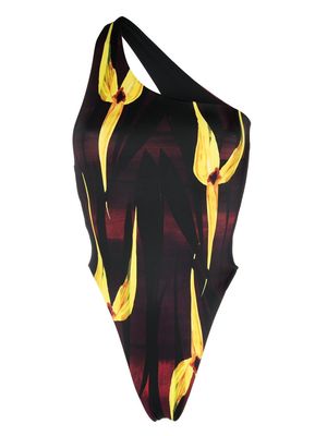Louisa Ballou floral-print one-shoulder swimsuit - Black