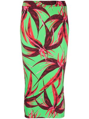 Louisa Ballou floral-print ribbed midi skirt - Green