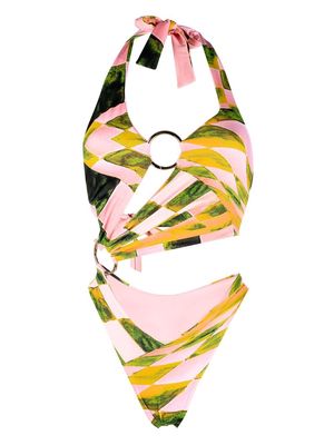 Louisa Ballou graphic-print halterneck swimsuit - Pink