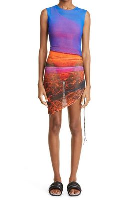 Louisa Ballou Heatwave Ruched Mesh Cover-Up Dress in Neon Horizon