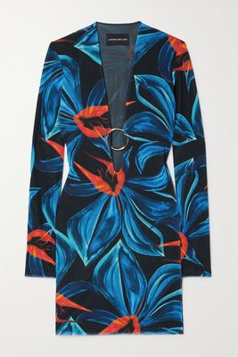 Louisa Ballou - Helios Embellished Floral-print Stretch-mesh Mini Dress - Blue