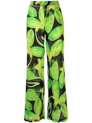 Louisa Ballou leaves-pattern wide-leg trousers - Green